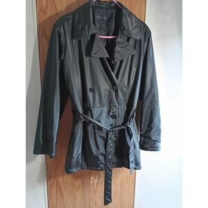 Braetan Black Belted Trench Coat Sz M Waterproof PVC Utility Modern Classic
